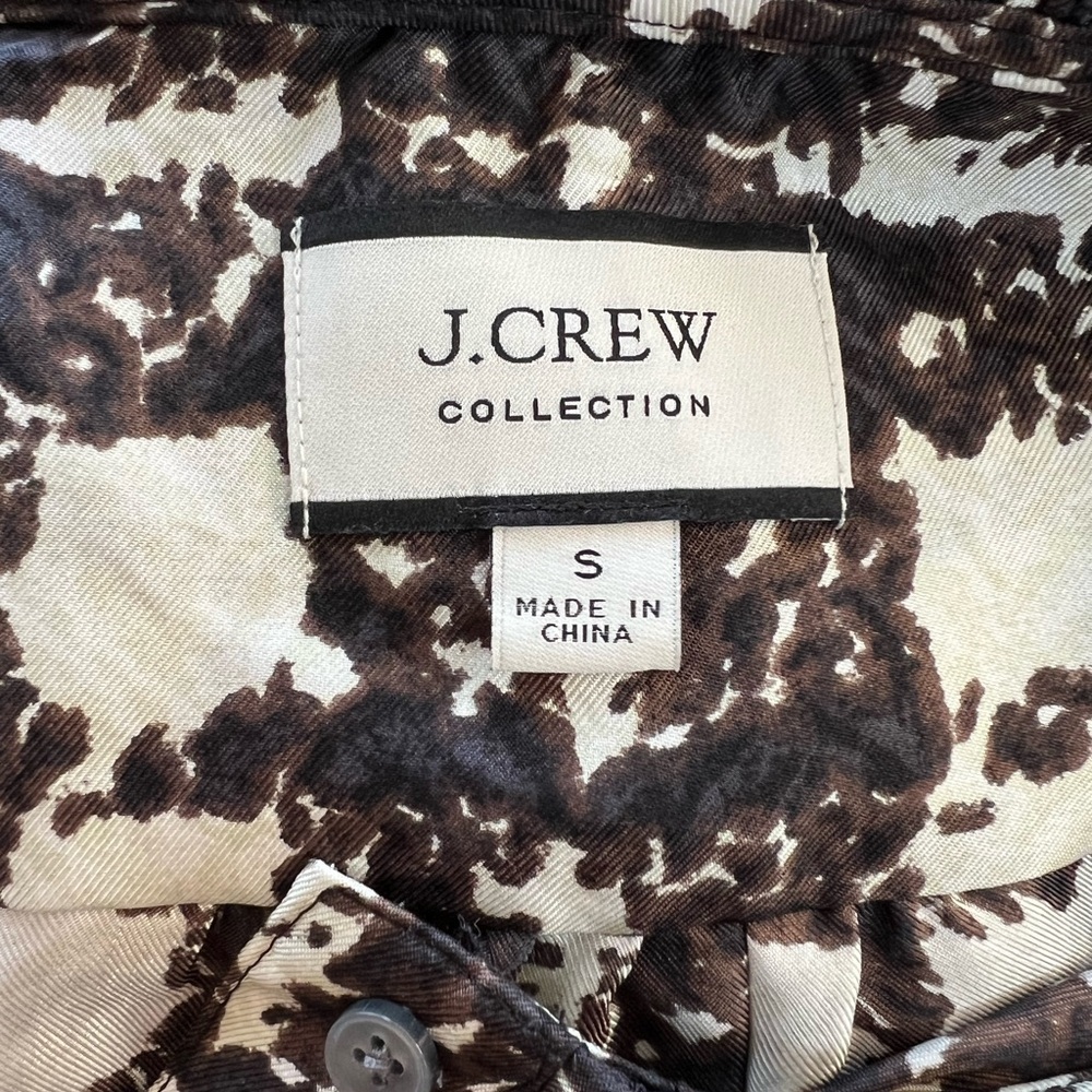 J. Crew Collection Silk Twill Ruffle-Collar Top in Brown Black Ivory Plaid, S - Picture 7 of 11